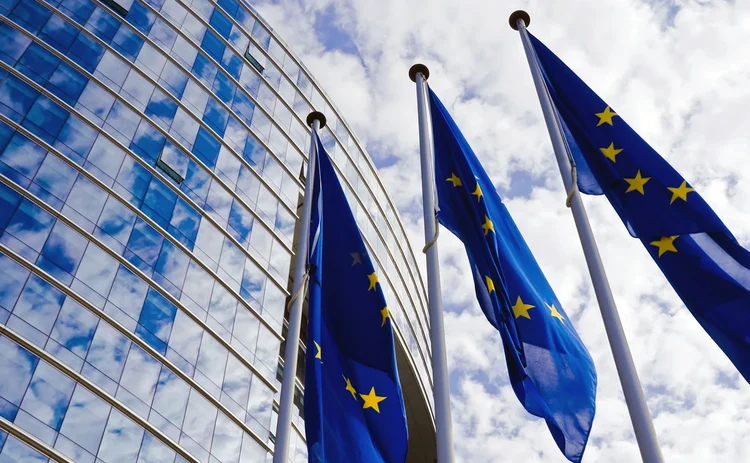 European Parliament with EU flags