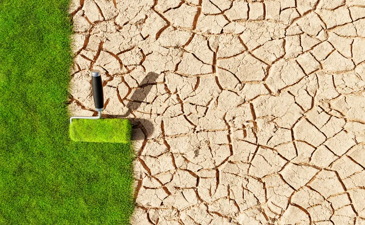 Arid earth with grass being rolled onto it