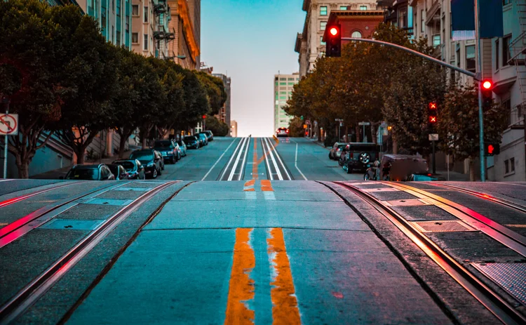 a view of a steep street