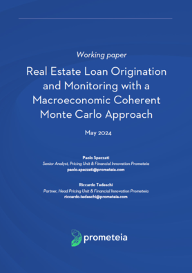 Real estate loan origination and monitoring with a macroeconomic-coherent Monte Carlo approach